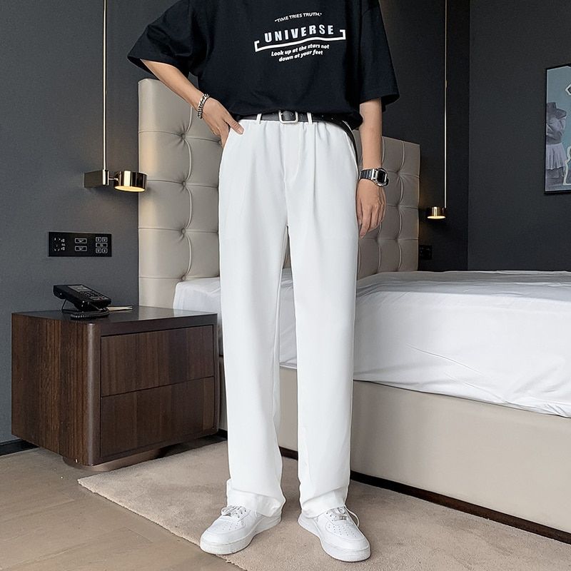 Gray/Black/White Casual Pants Men's Fashion Business Society Mens Suit Pants Loose Straight Dress Pants Men Trousers S-3XL