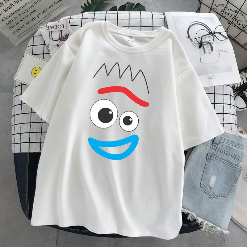 Disney Stitch T-shirt ladies summer cartoon top T-shirt fashion men and women with the same white T-shirt bottoming