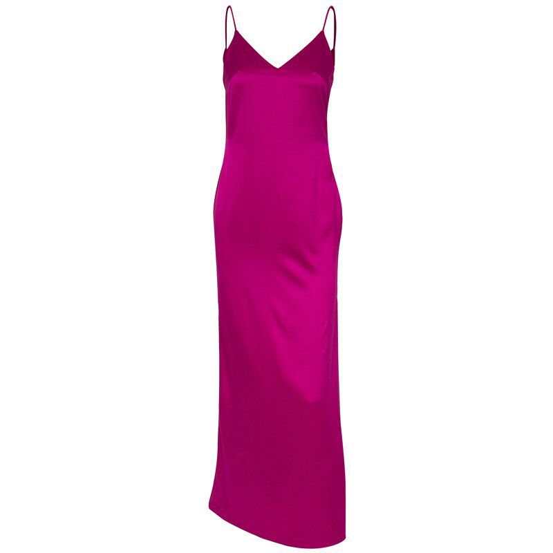 Satin V Neck Maxi Dress WomenSleeveless Backless Side Split Long Dresses Spring Lady Vestido