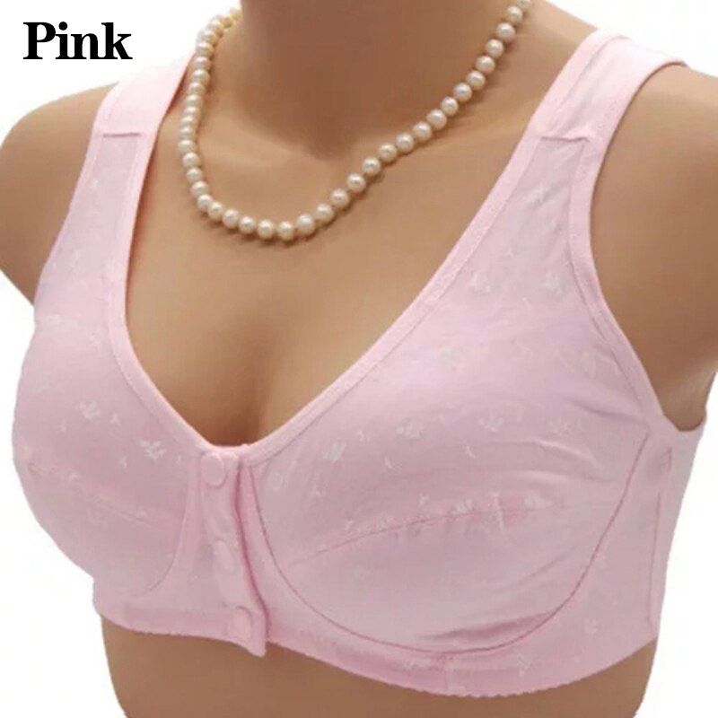 Women Wire Free Front Button Bra Plus Size Bra Comfort Cotton Bras Solid Lingerie Leisure Breathable Soft Bras Size 36-44