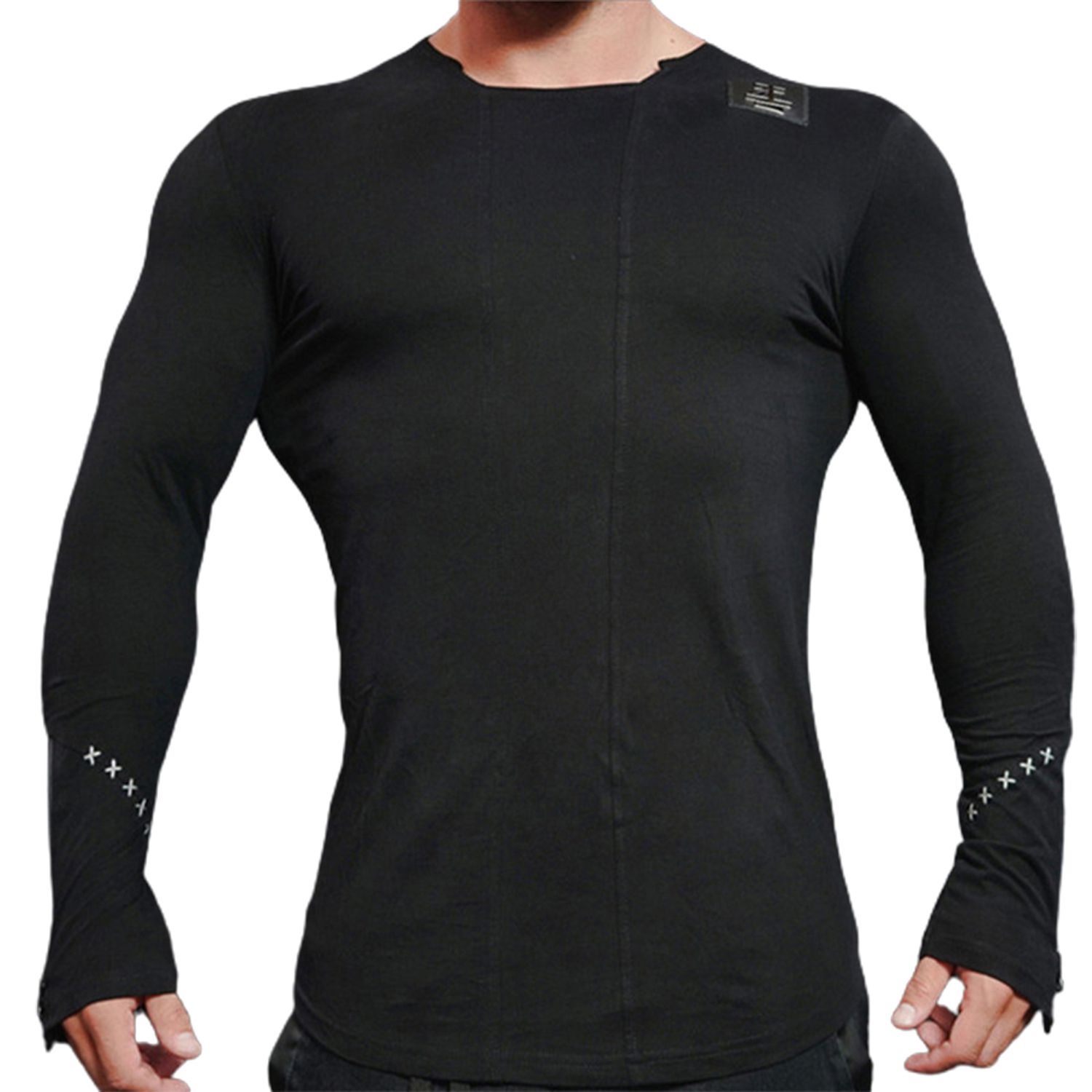 Men Letter Print Long Sleeve O-neck Thin Skinny T-shirt Shirt Streetwear for Sports