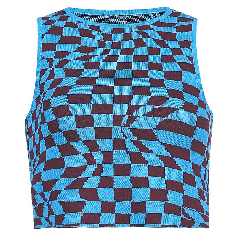 Rapcopter Plaid Vintage Camis Crop Top Knitwear Sleeveless Skinny Corset Top Women New Trendy Tank Top Harajuku Sweats