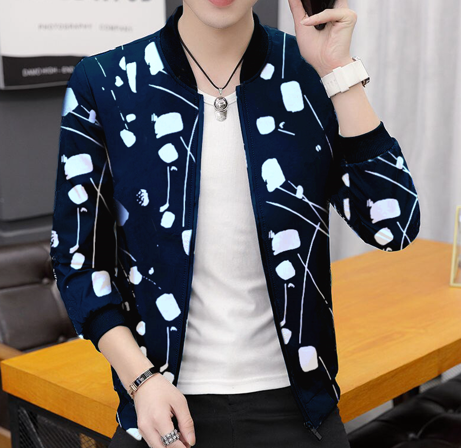 Allover Print Trendy Winter Jacket For Men- Navy