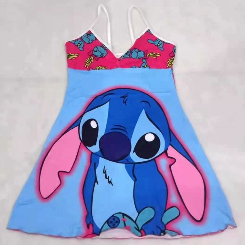 Disney Donald Duck Sling V neck  Dress 2021 Summer New Print Cartoon Fashion  Ladies Beach Party Dress