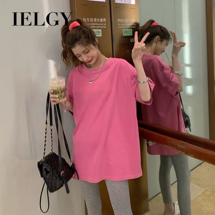 IELGY loose short-sleeved female split t-shirt mid-length tops ins summer tide bottom disappeared large version