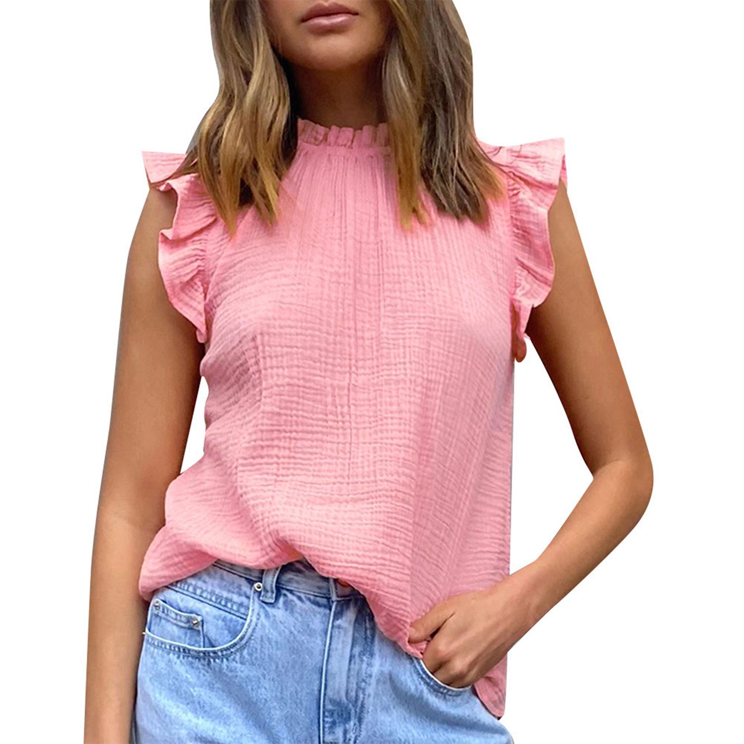 Vest Top Sleeveless Elegant Crew Neck T-shirt