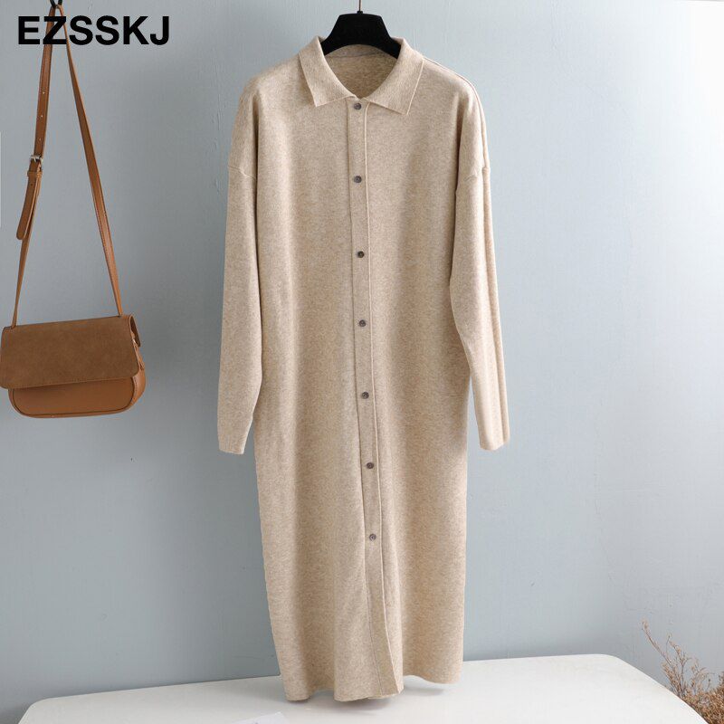 straight autumn winter loose long sweater dress women split side long oversize maix sweater dress female basic dress