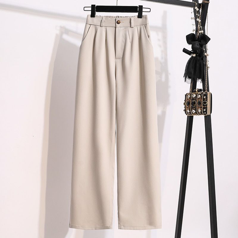 Black Beige Wide-Legged Suit Pants Female High Waist Plus Large Size Boyfriend For Women'S Clothing Trouser Oversize D0250