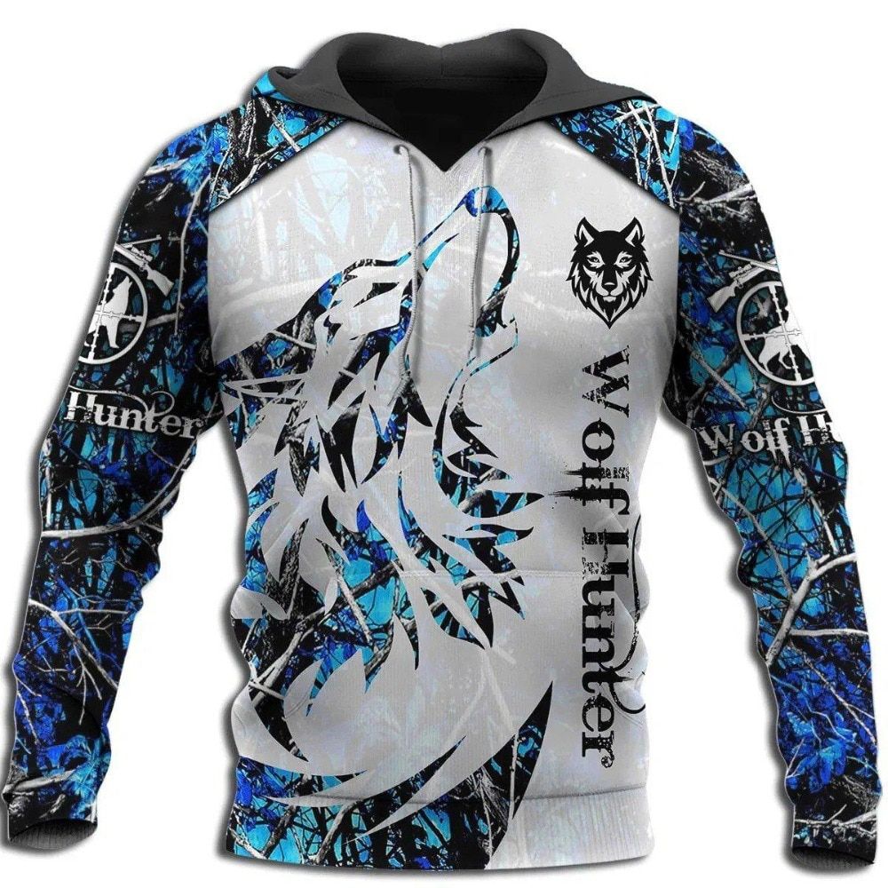 Spring And Autumn Wolf  Pattern Printing Hoodie Harajuku Fashion Hooded Sweatshirts Uni Casual Pullover Vikings Jacket