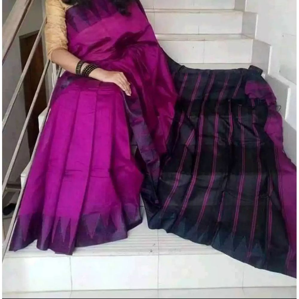 Fashionable Magenta & Black Dhupiyan Silk temple pair Tangail Saree For Women
