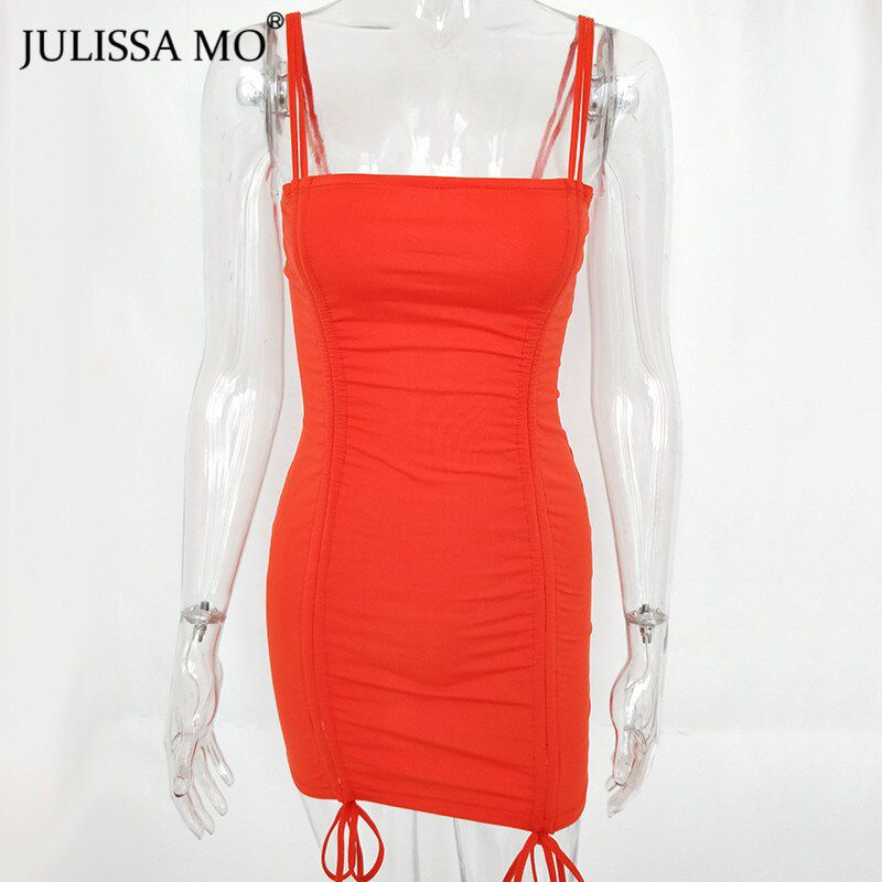 Summer Cami Straps Dress Women Drawstring Bandage Bodycon Dresses Backless Club Party Dress Mini Vestidos