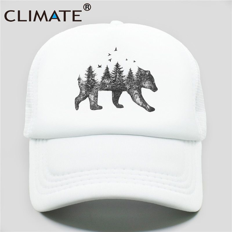 CLIMATE Forest Bear Trucker Cap Hunter Hunting Cap Hat Hip Hop Men Hat Baseball Cap Cool Summer Mesh