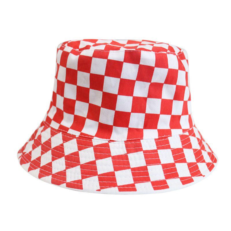 Fashion White Plaid Check Bucket Hats Fishing Caps Women Mens Reversible Fisherman Hat girls summer Panama