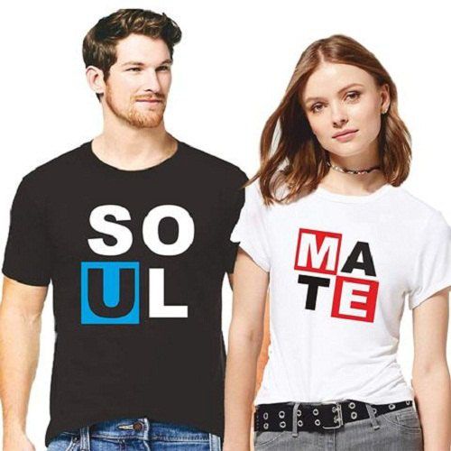 "Soul Mate" Cotton Fabric With Permanent Graphic Special Couple T-shirt 0070