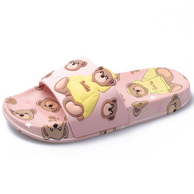 Women Slippers Open Toe 2cm Heels Cute Cartoon Bear Stylish Soft Comfort Non-Slip Bathroom Summer A3769
