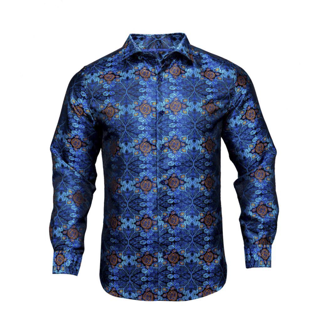 Hi-Tie Silk Comfortabal Black Paisley Designer Men's Shirts Long Sleeve 2020 Autumn Casual Business Fashion Shirts for Men
