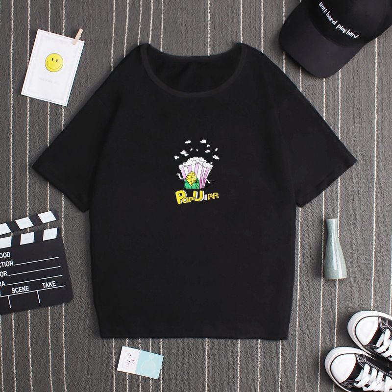 Unisex Casual Cartoon Letters Printing Round Collar -shirt for Summer