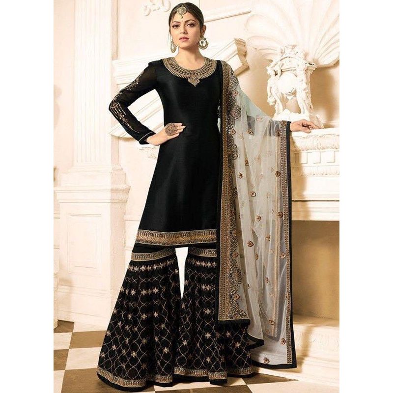 Exclusive Georgette Unstitched Gown For Women - Black