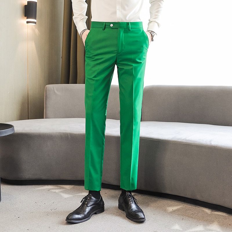 Solid Color Pants Spring Summer Men Trousers Luxury Versatile Pant Trousers British Pantalon Homme Slim Pant Men Pink Purple Red