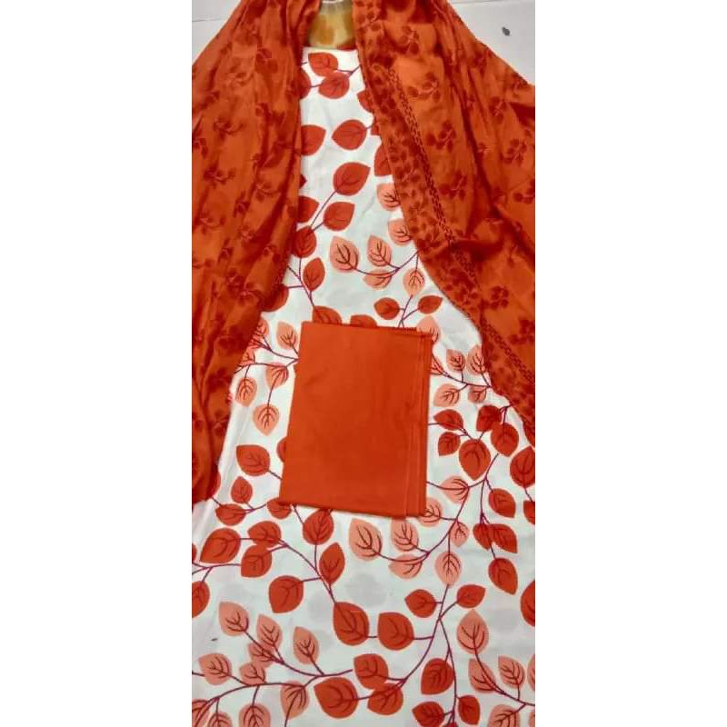 Screen and Block Print Unstitched Cotton Three Piece for Women/Ladies Collection