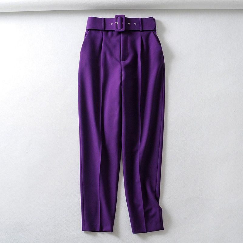 Casual Solid Color Pants For Women High Waist Belt Straight Long Pants Female Spring Womens Clothing