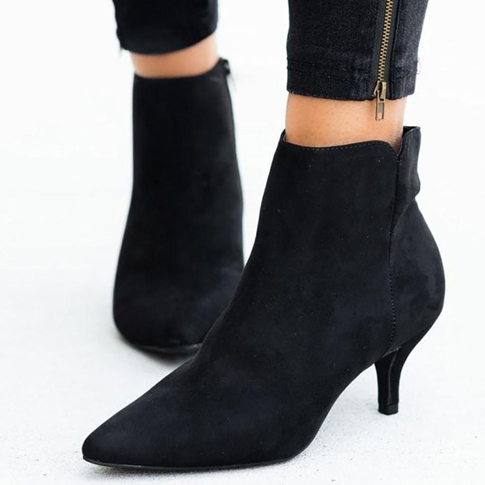 korean fashion boots for women ladies Women's Leisure Solid Large Size Thin Med Heels Zipper Short Boots Shoes