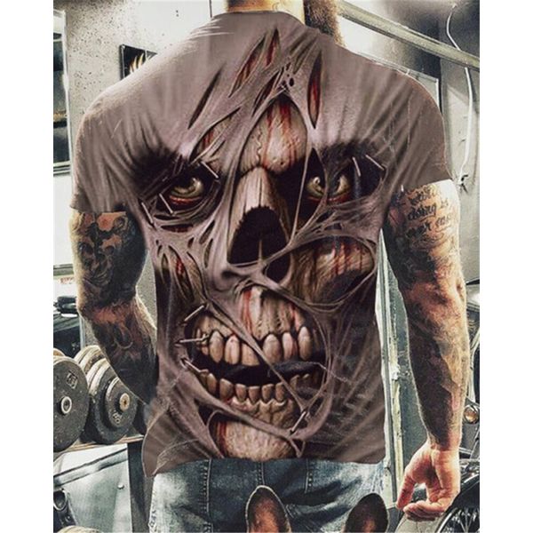 2021Summer New Skull Printed T Shirt For Men Casual Oversized Short Sleeve Clothes Streetwear Hop 3D Printing Top Tees