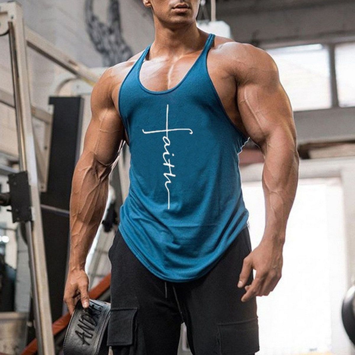 Gym TaTop Men Letter Printing Faith Shirt Fitness Clothing Summer Srts Casual Slim Graphic Tees Shirts Vest Tops