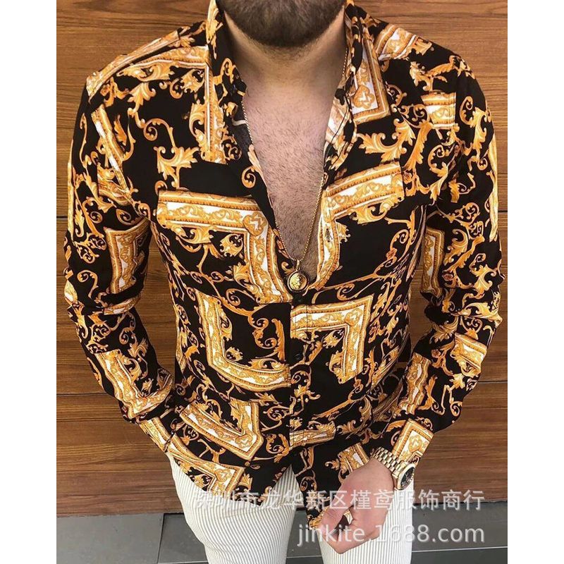 2021 Autumn Men's Holiday Floral Casual Shirt Long Sleeve Top
