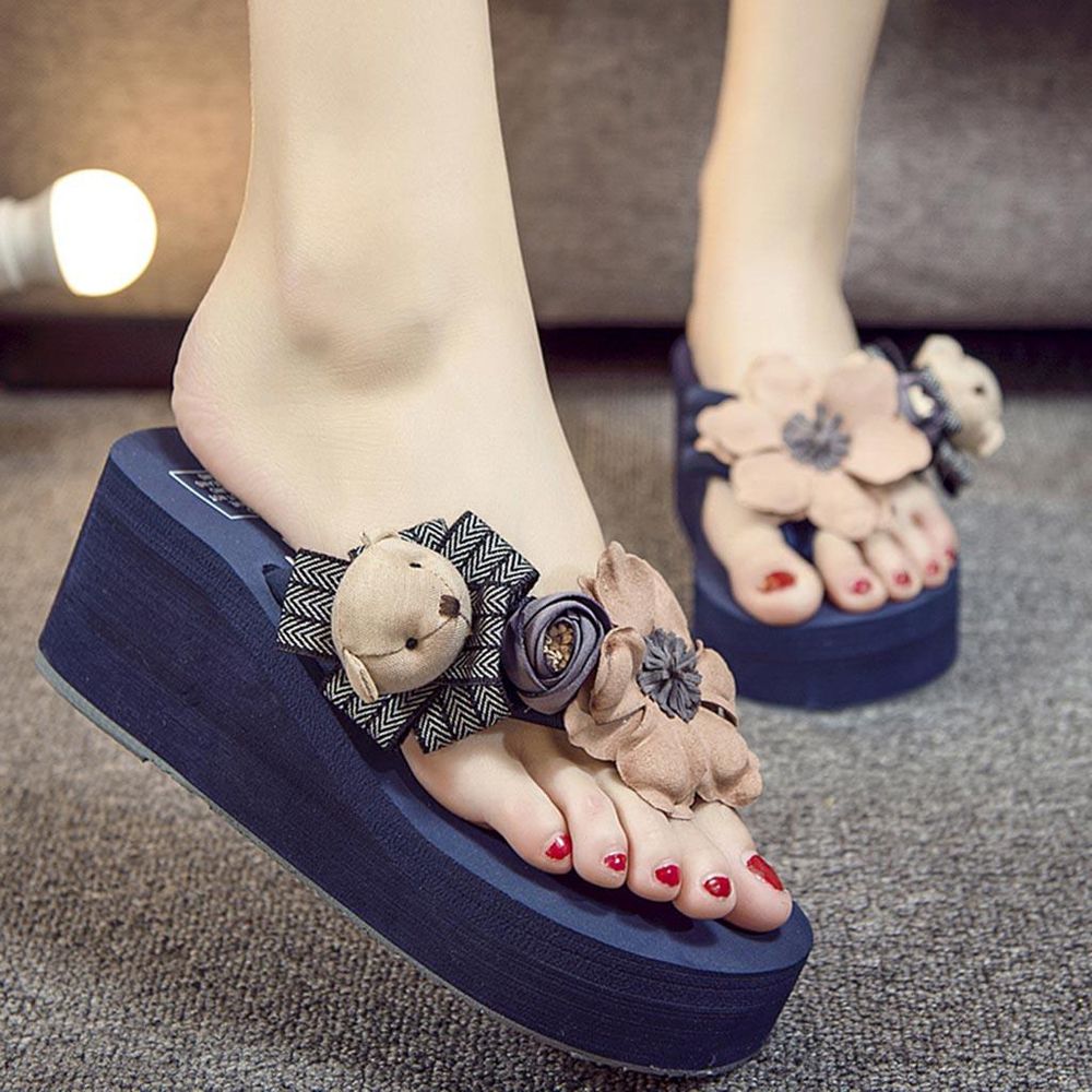 Korean Style Women Sandals Women Girls Cartoon Floral Wedges Flip Flops Sandals Slippers Beach Shoes Fashion Shoes Work female shoes women shoes