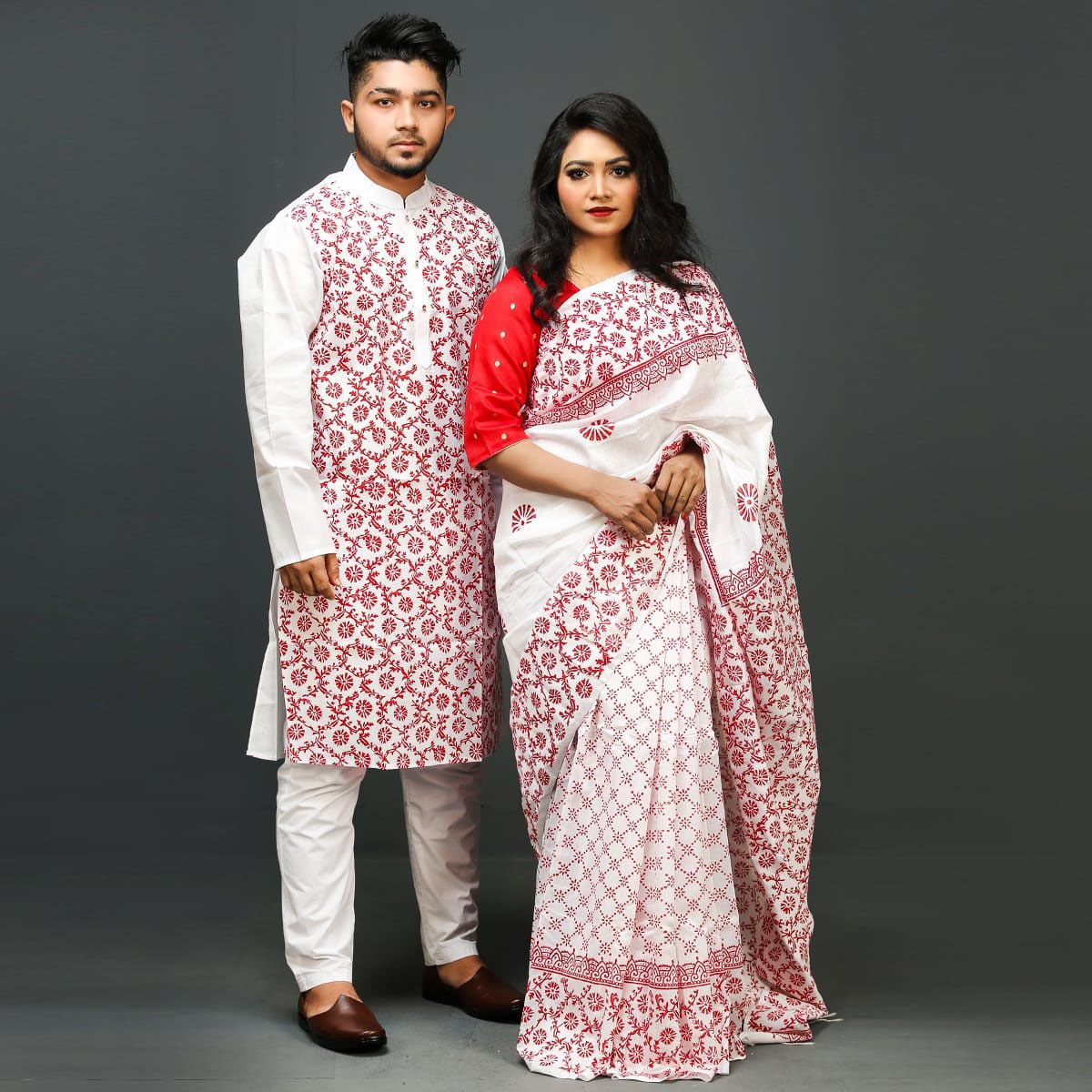 Fashion's House collection special couple set panjabi and sharee half silk panjabi and sharee indian dupiyan couple panjabi and sharee