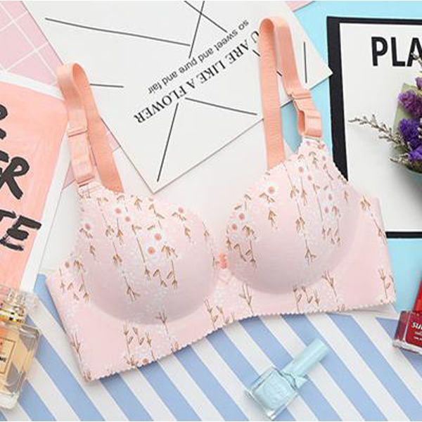 Baharcelin  women Young Girl Push Up Bra Cute Printed French Romantic Gathered  Printed floral cute sweet bra underwear