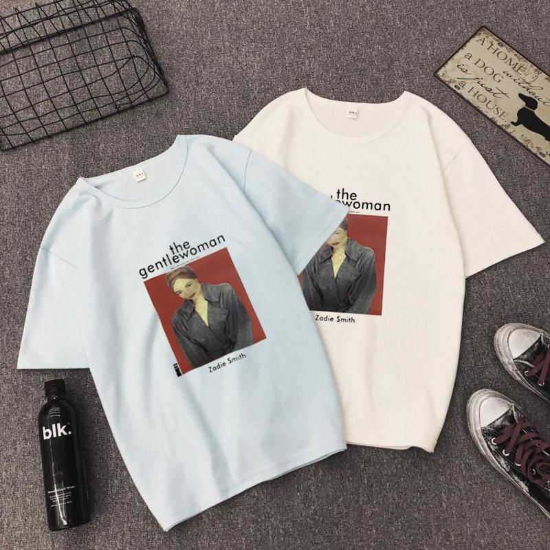Korean Fashion Short Sleeve T-Shirt Female Summer Half-Sleeved Korean Edition Tide Student Loose Korean Cartoon Bf Harajuku Personality On Clothes