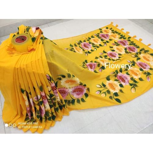 Falghun collection sharee half-silk block printed  for women.
