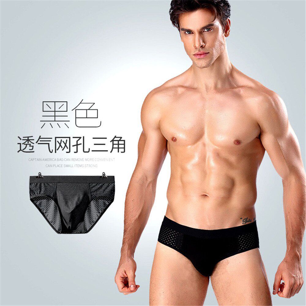 Summer Men Modal Briefs Breathable Mesh U Convex Male Panties Ice Silk Plus Size High Elasticity