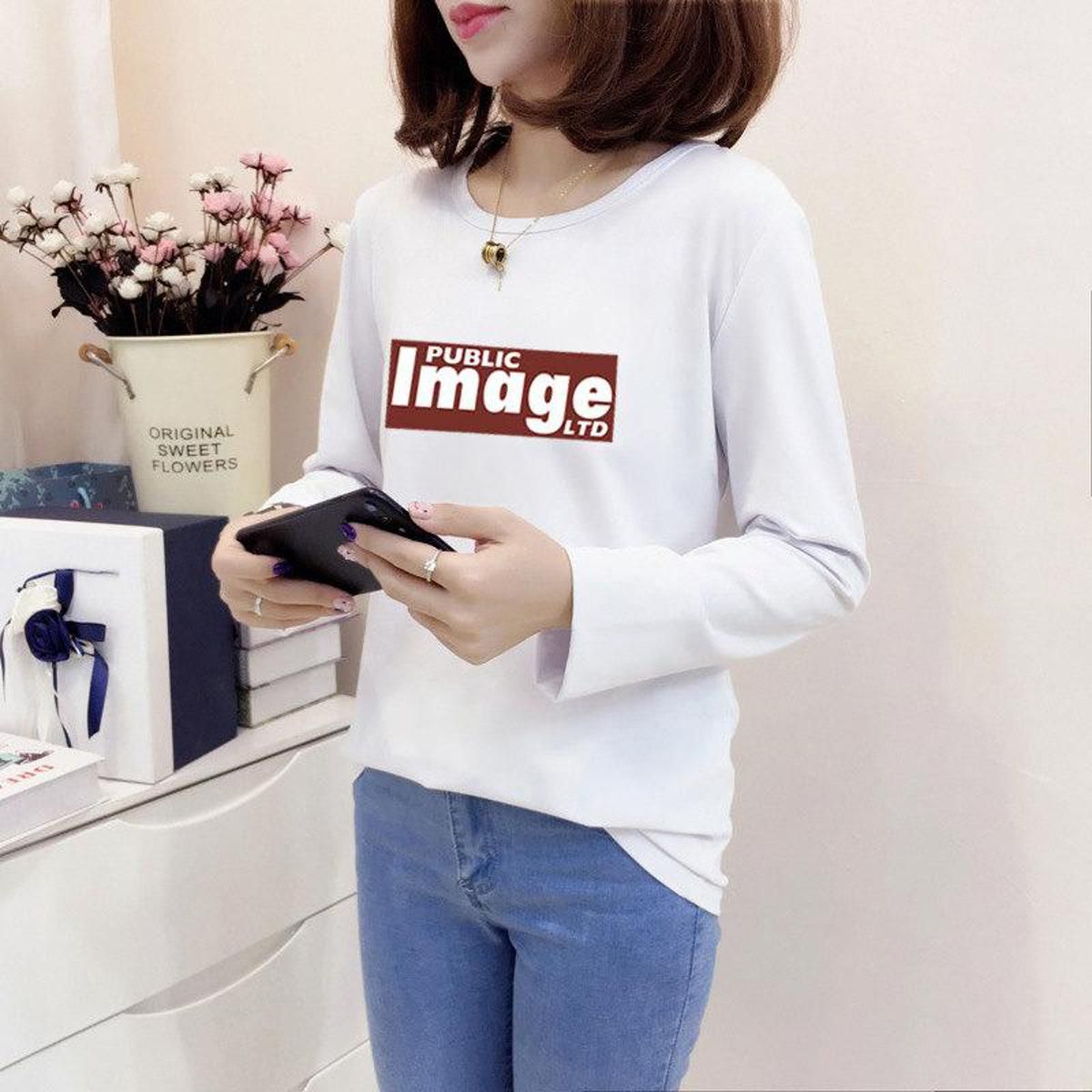 Korean Fashion Autumn Women's Blouse T-Shirt White Lady Bottom Shirt Loose Outside Wear T-Shirt Female Long Sleeve Autumn Dress