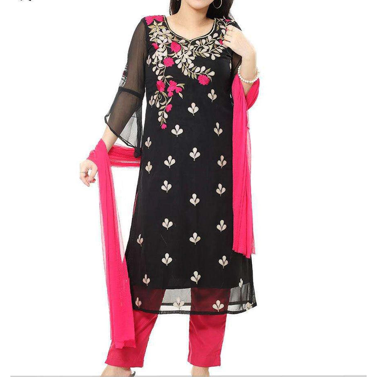 Indian Unstitched Georgette Excellent Embroidery Work, Fashionable, Stylish and Comfortable, Salwar Kameez  For Women (3 Piece)