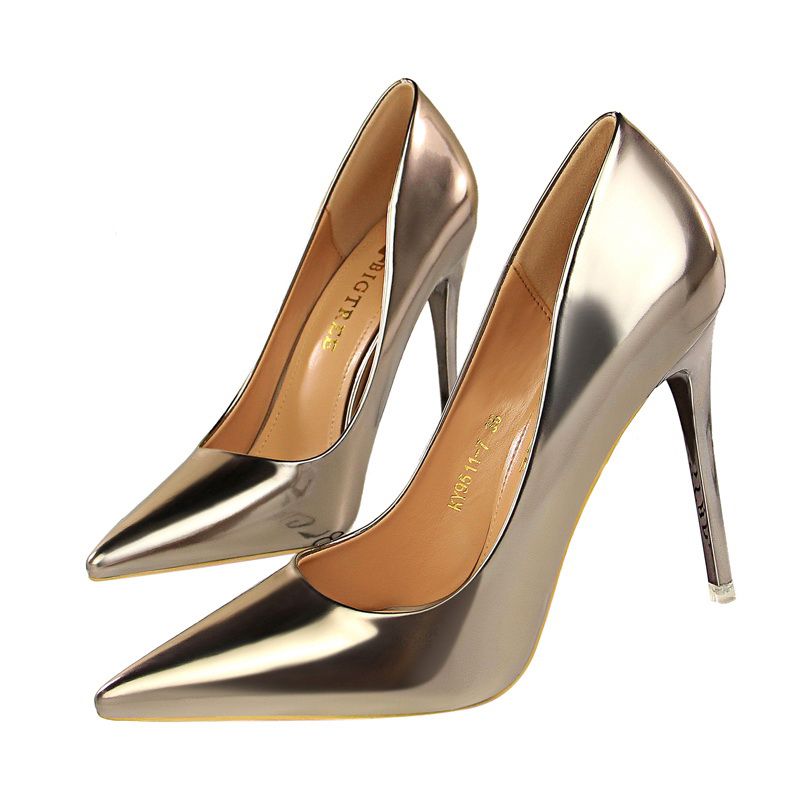 【ALLGOOD】High-heeled shoes Size 34-43 FashionHeel Women's shoes Patent leather High heel Shallow Mouth PointedPedicure was thin Shoes