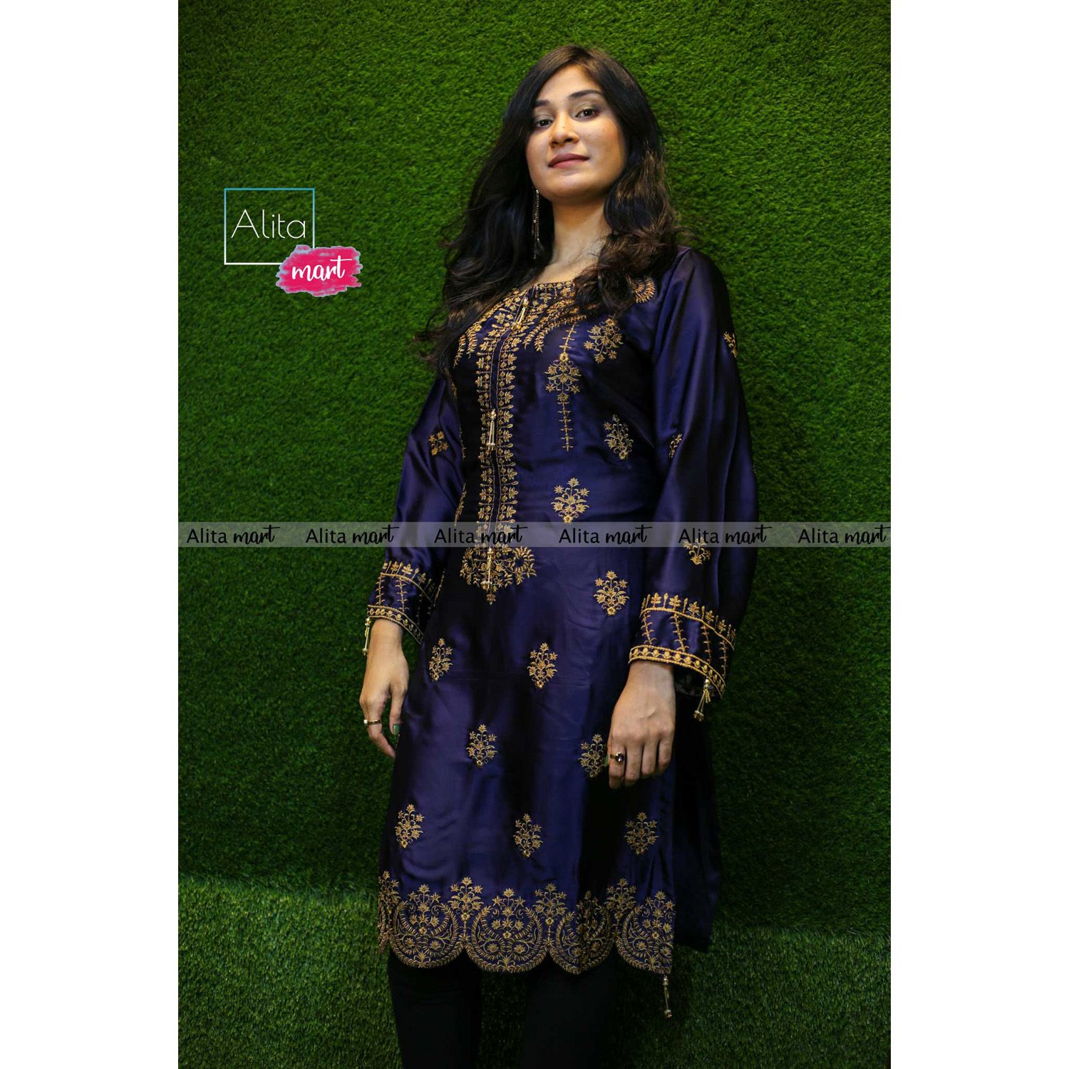 Fashion canvas Featuring Pakistani Bin Saeed Ladies Kurti 1 Piece-Navy Blue
