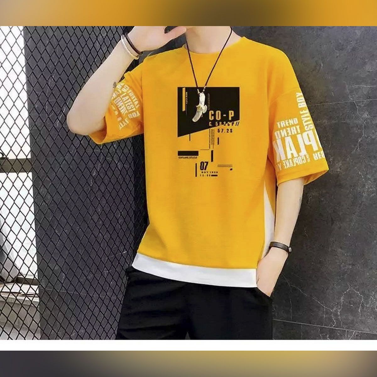 Yellow&White  Half Sleeve Men's  T-Shirt By Rhythm Fashion BD Code-RF-524