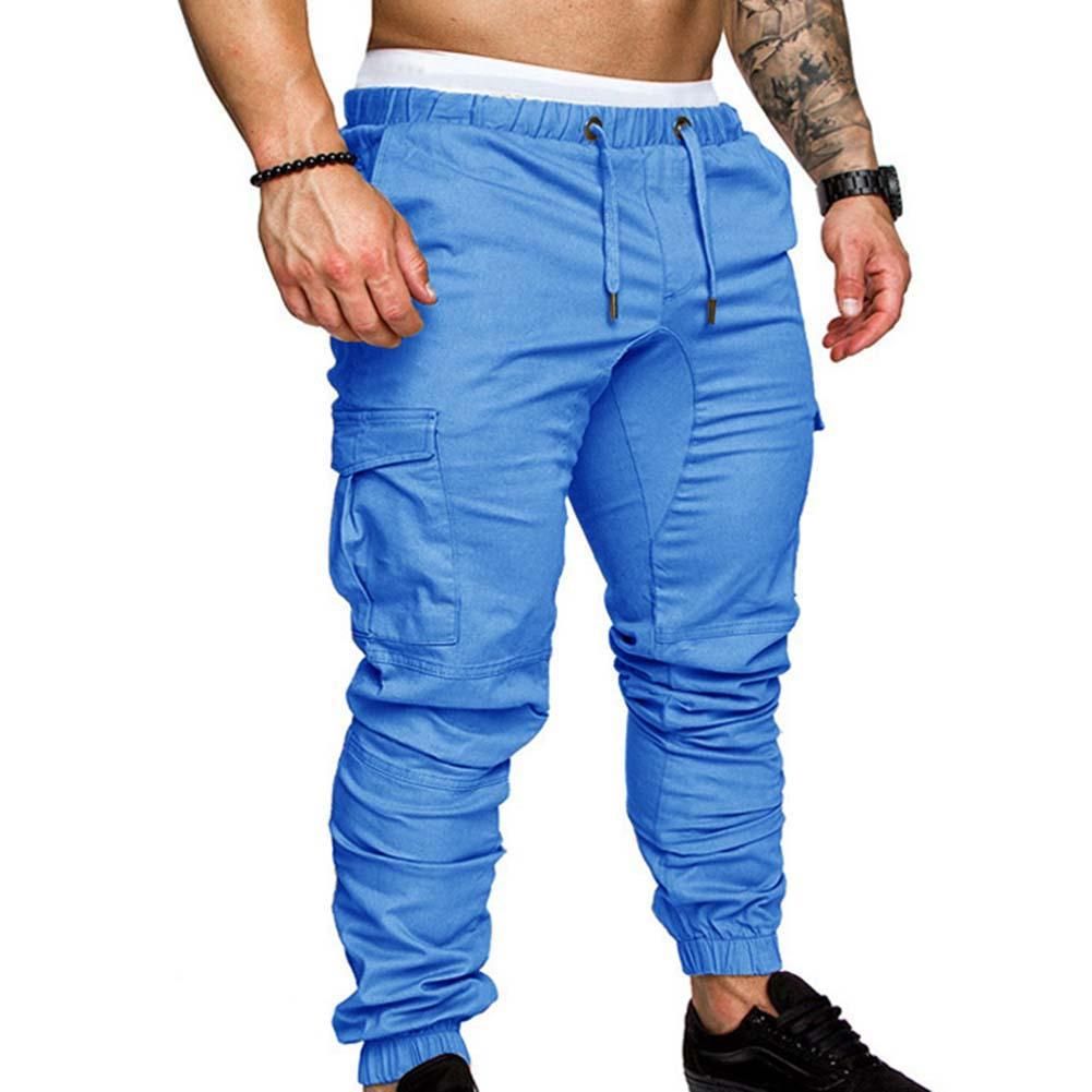 Men Casual Cargo Pants Classic Outdoor Plus Size Men Solid Color Multi Pocket Drawstring Ankle Tie Cargo Pants Hiking Trousers