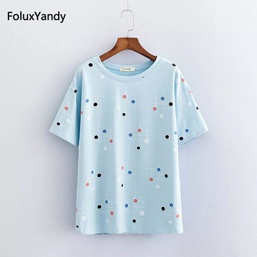 Sky Blue tops ladies short sleeve casual girl's print new t-shirt