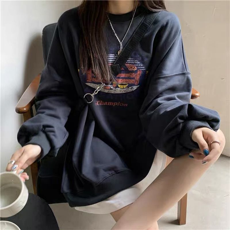 Women's Round Neck Sweater Christmas Present Thin Without Cap Student Coat Loose Top Clothing