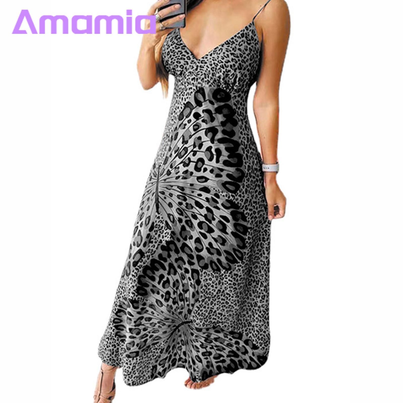Amamia Casual Dress Bkless Leopard Print Strap Dress