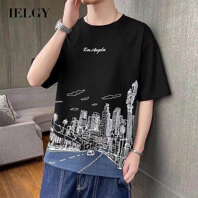 IELGY Korean style round neck casual men's T-shirt short sleeve fashion printing