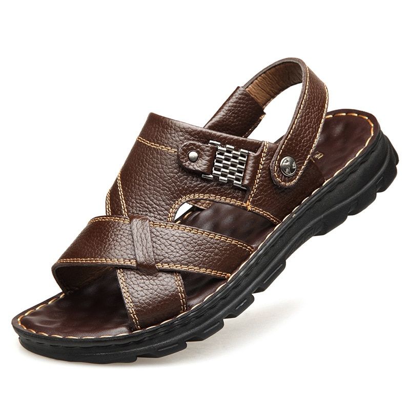 2021  Waterproof Non-Slip Sandals Cow Leather Men's Soft Bottom Wear-Resistant Slippers Dual-Purse Breathable Sandals