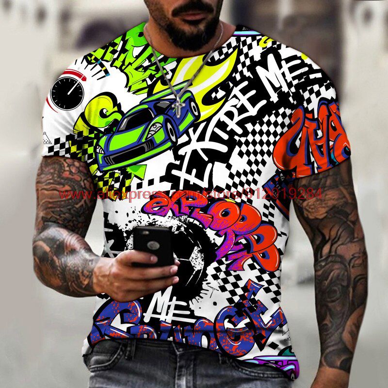 Popular 3D printing T-shirt 2021 New Funny Graffiti 3D printing T-shirt men's   fashion streetwear HarajukuO men's T-shirt