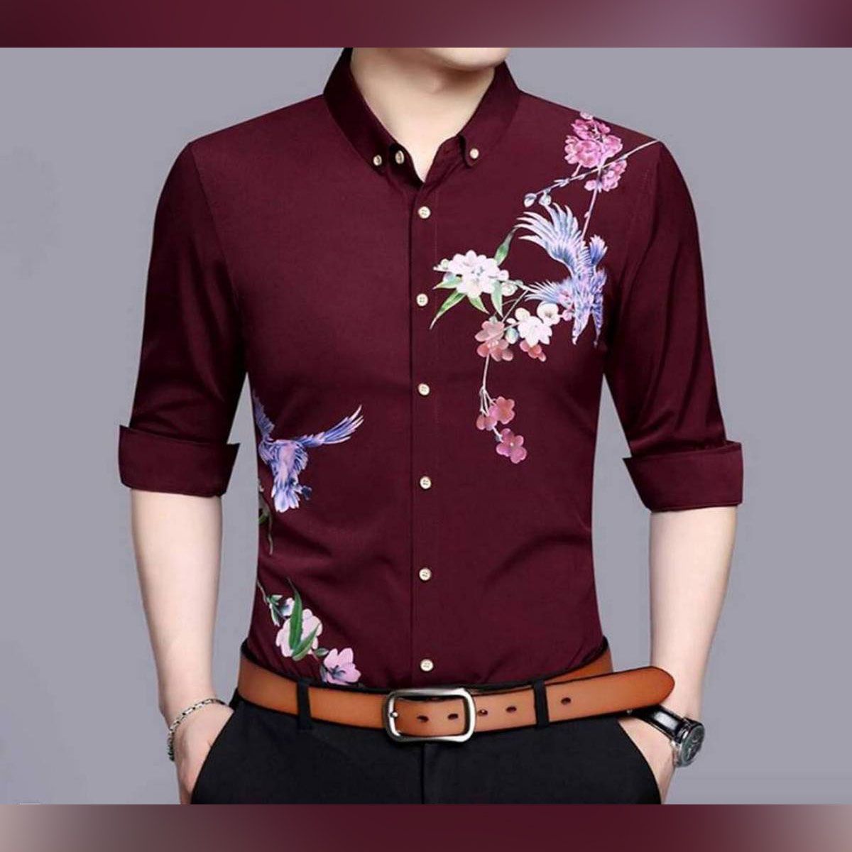 Stylist Printed  Cotton Long Sleeve Casual Shirt For Men