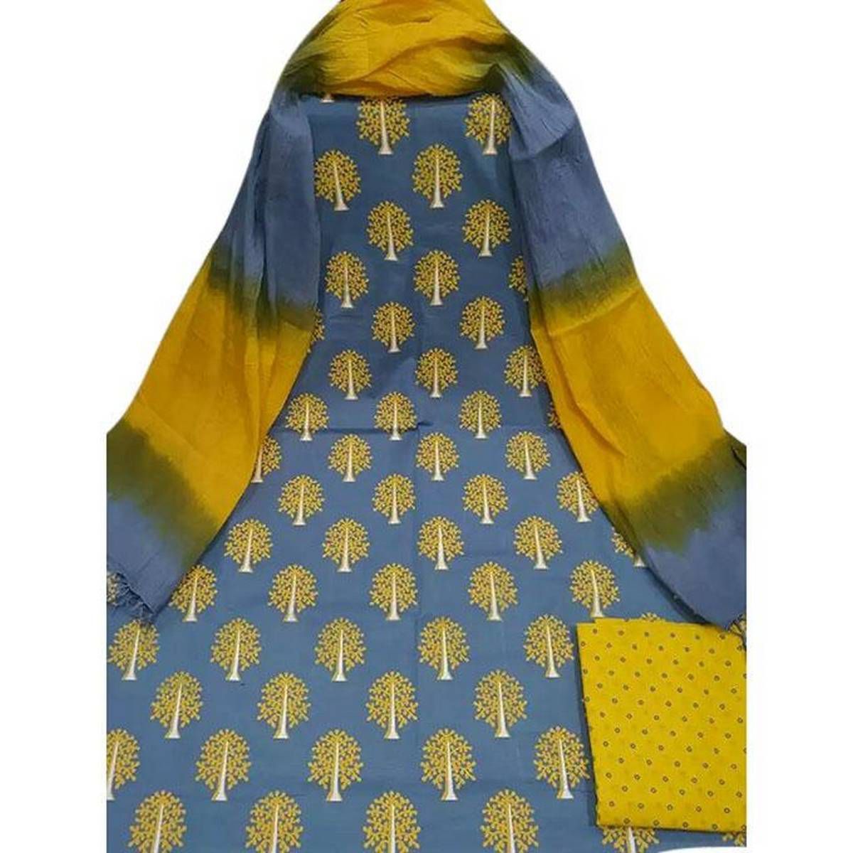 Unstitched Slate Gray Cotton Salwar Kameez