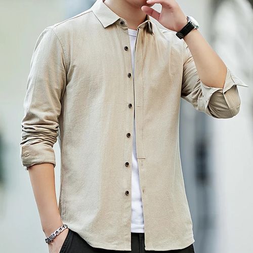 New Collection Long Sleeve Casual Biscuit Color Shirt for men